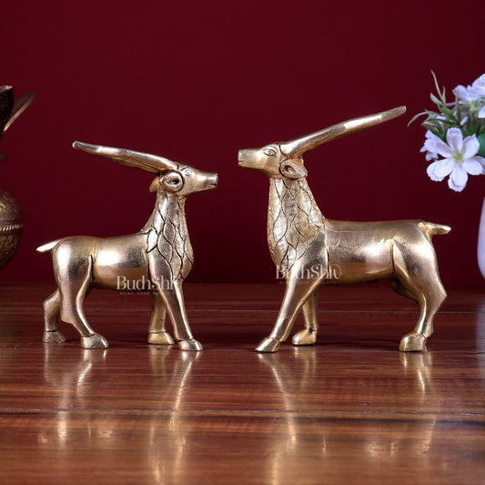 Brass Antelope Pair (One Small & One Big) – Vastu - Approved Deer with Horns Showpieces - Budhshiv.com