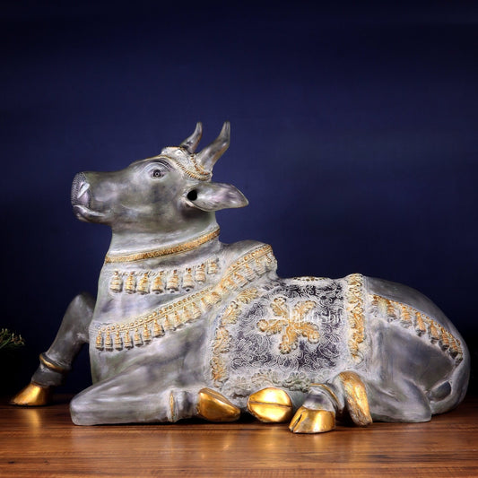Brass Antique Large Nandi Sculpture | BudhShiv 33" - Budhshiv.com