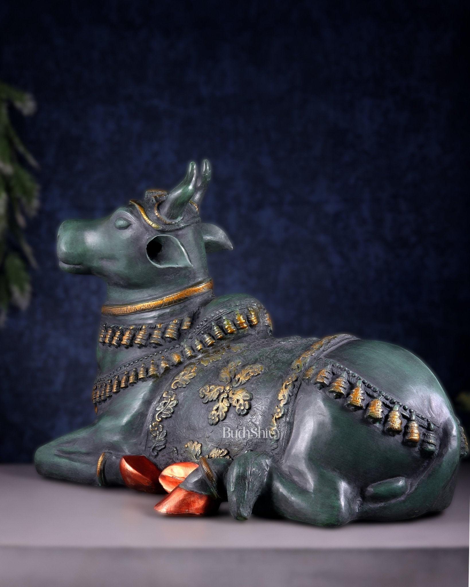 Brass Antique Large Nandi Sculpture | Pichwai Patina 34" - Budhshiv.com