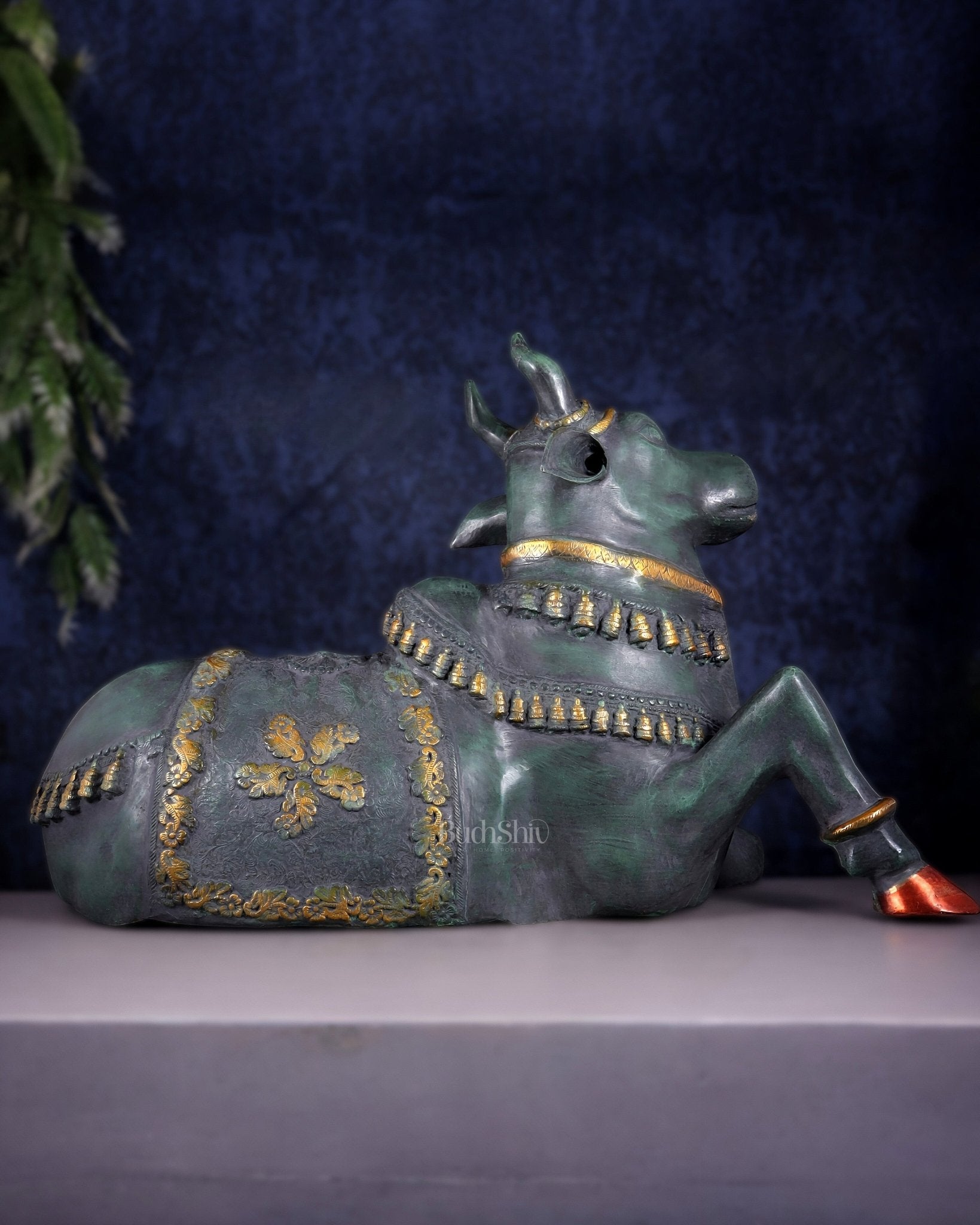 Brass Antique Large Nandi Sculpture | Pichwai Patina 34" - Budhshiv.com