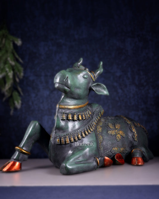 Brass Antique Large Nandi Sculpture | Pichwai Patina 34" - Budhshiv.com