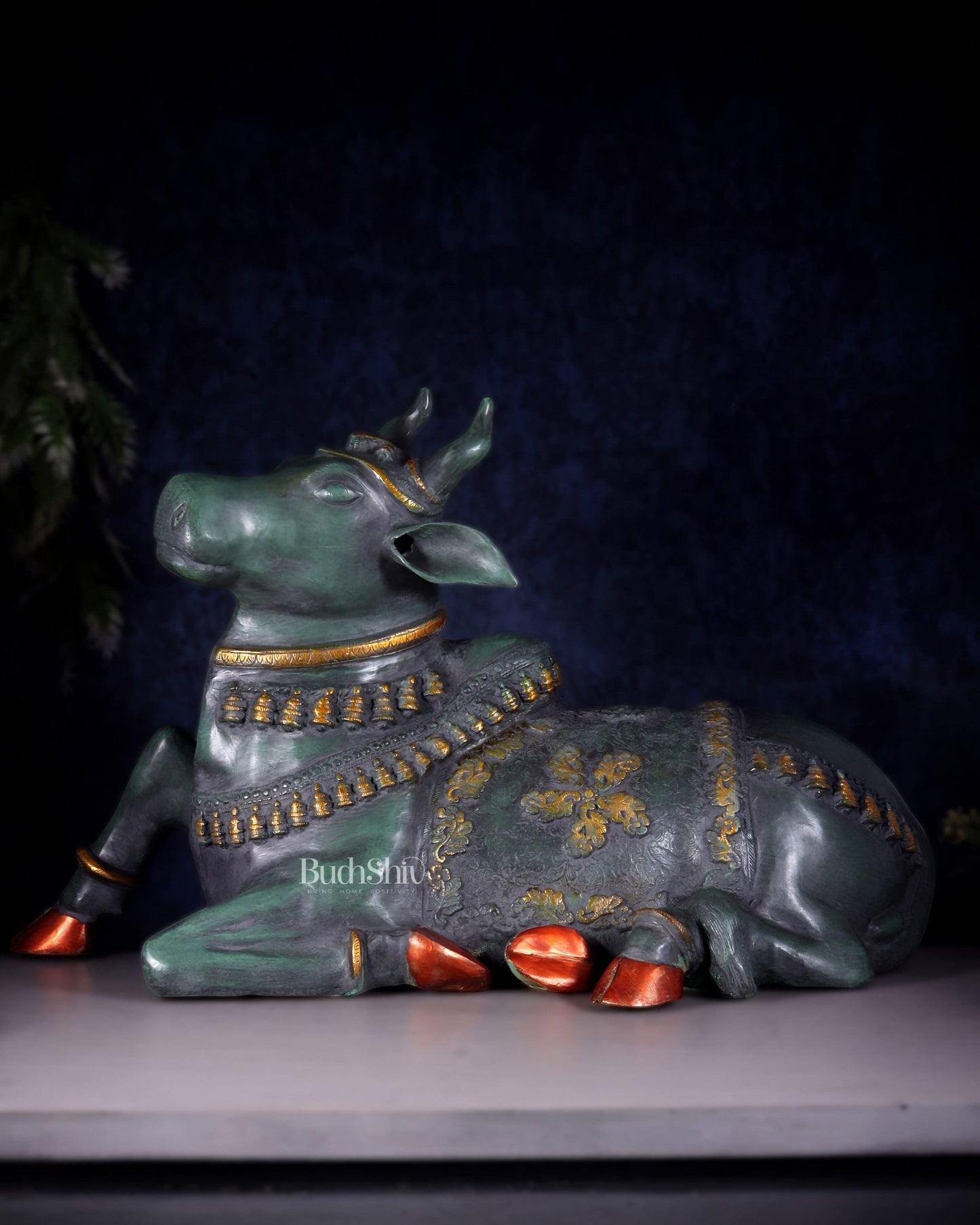 Brass Antique Large Nandi Sculpture | Pichwai Patina 34" - Budhshiv.com