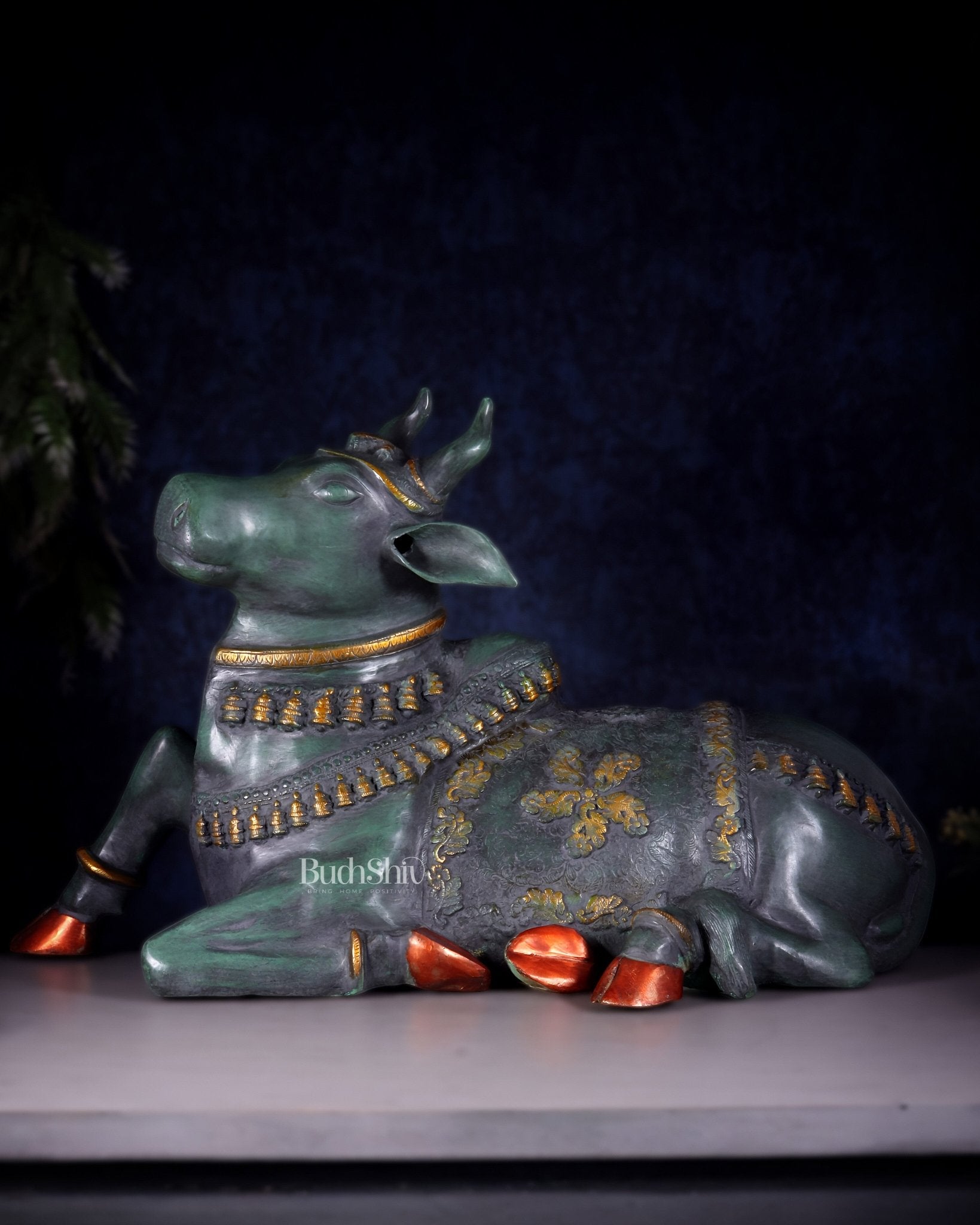 Brass Antique Large Nandi Sculpture | Pichwai Patina 34" - Budhshiv.com