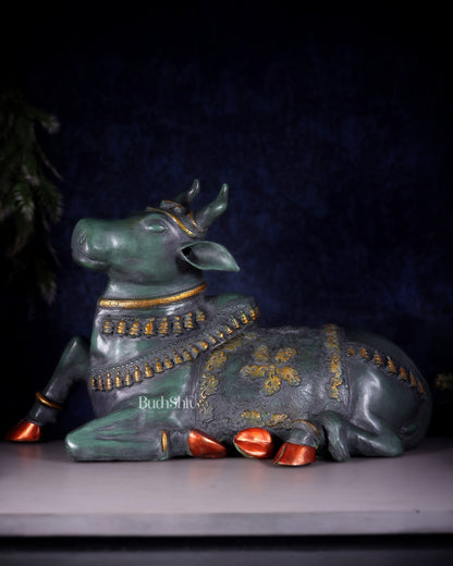 Brass Antique Large Nandi Sculpture | Pichwai Patina 34" - Budhshiv.com