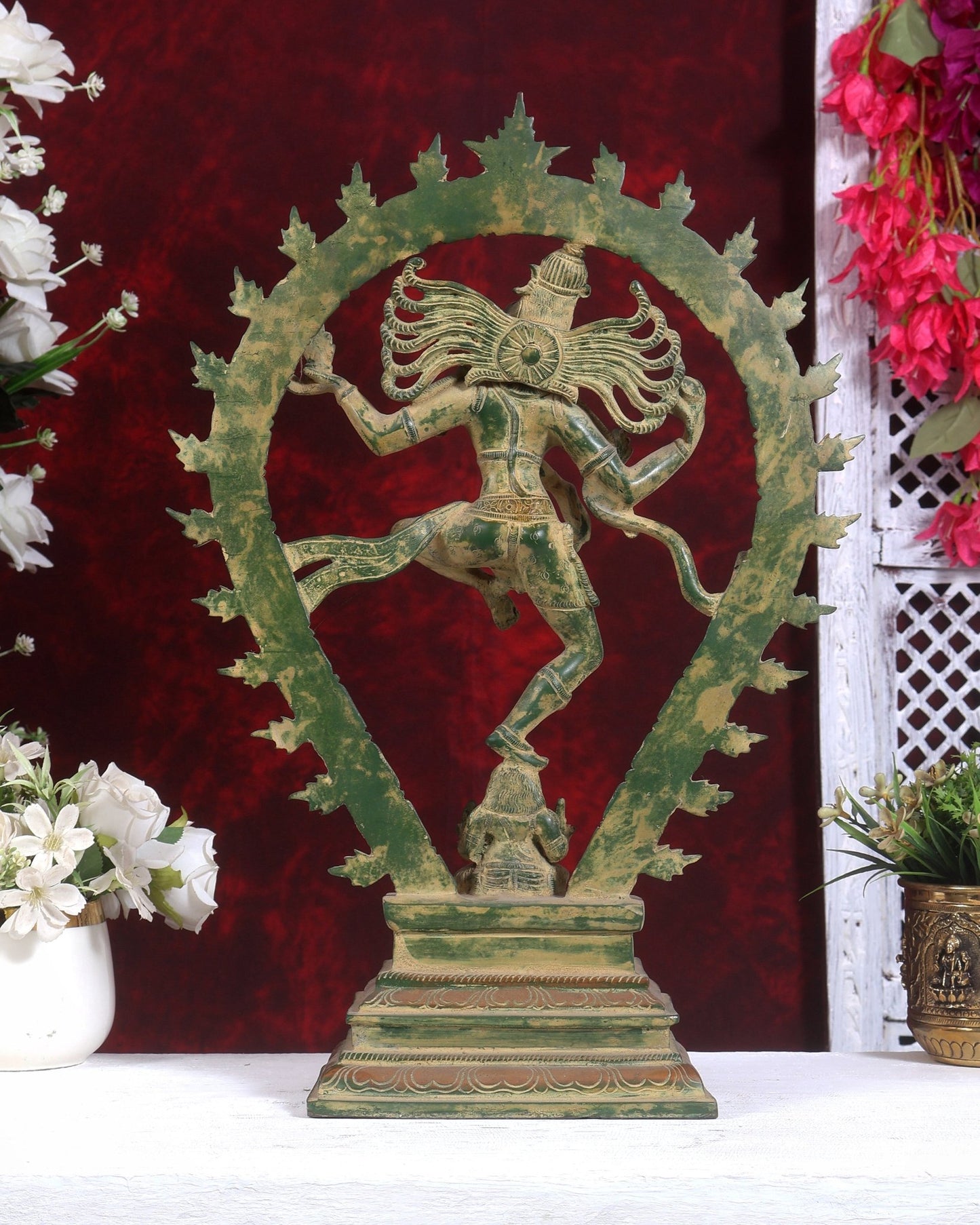 Brass Antique Tone Nataraja Statue - Unique 18 inch sandfinish - Budhshiv.com