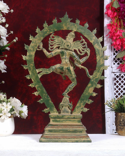 Brass Antique Tone Nataraja Statue - Unique 18 inch sandfinish - Budhshiv.com