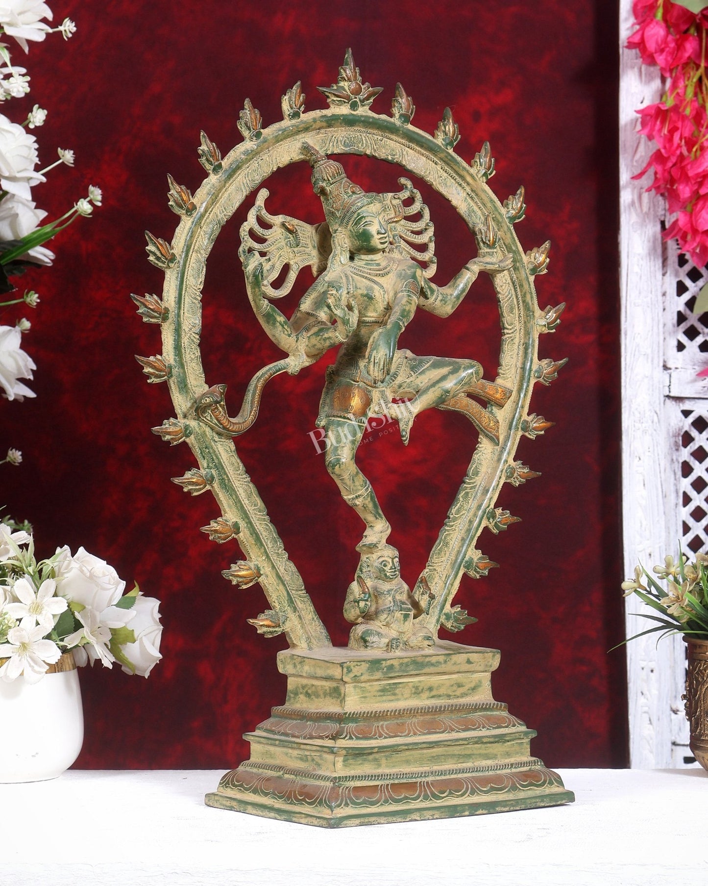 Brass Antique Tone Nataraja Statue - Unique 18 inch sandfinish - Budhshiv.com