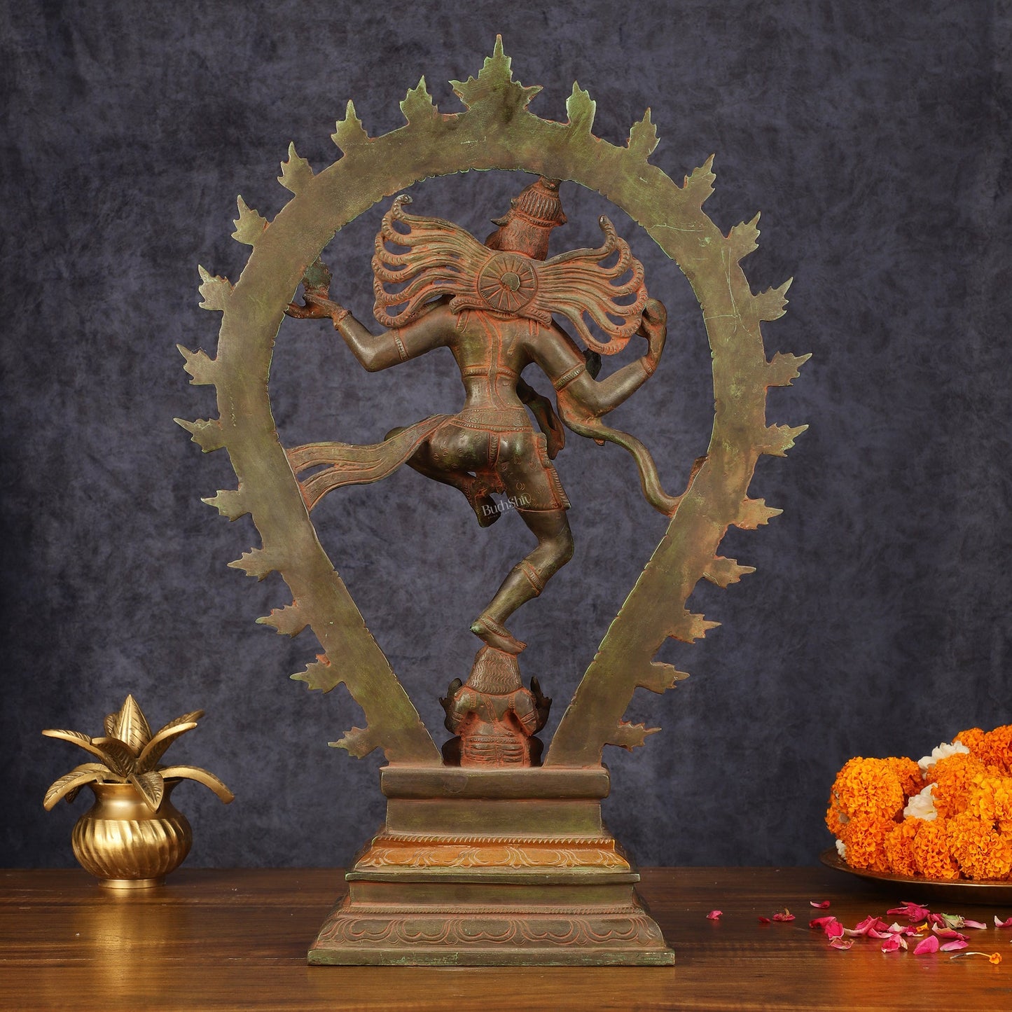 Brass Antique Tone Nataraja Statue - Unique 18" Tall - Budhshiv.com