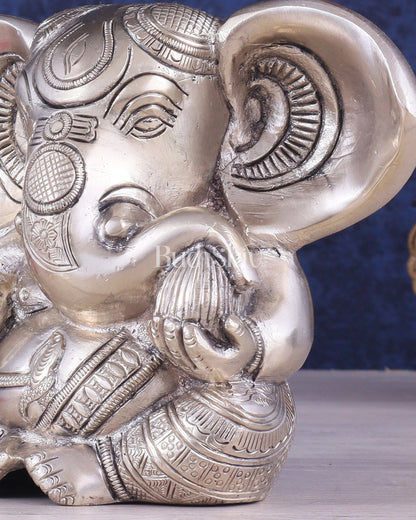 Brass Appu Ganesha Superfine Statue Big ears 6" silver plated - Budhshiv.com