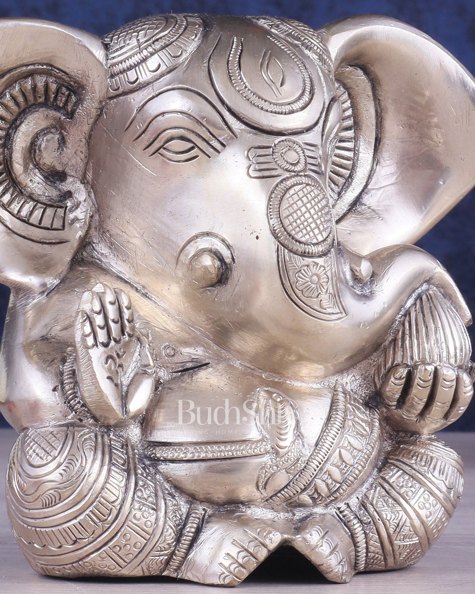 Brass Appu Ganesha Superfine Statue Big ears 6" silver plated - Budhshiv.com