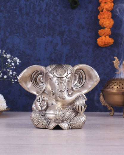 Brass Appu Ganesha Superfine Statue Big ears 6" silver plated - Budhshiv.com