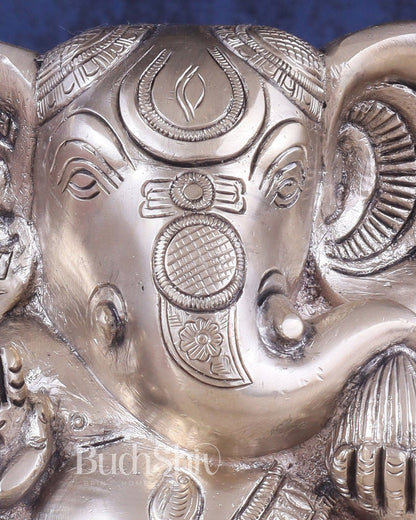 Brass Appu Ganesha Superfine Statue Big ears 6" silver plated - Budhshiv.com