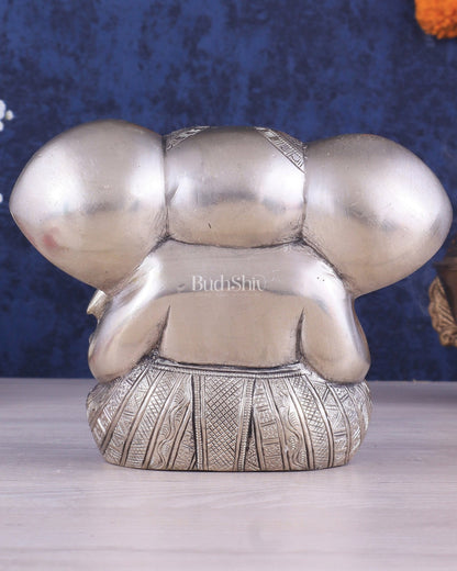 Brass Appu Ganesha Superfine Statue Big ears 6" silver plated - Budhshiv.com