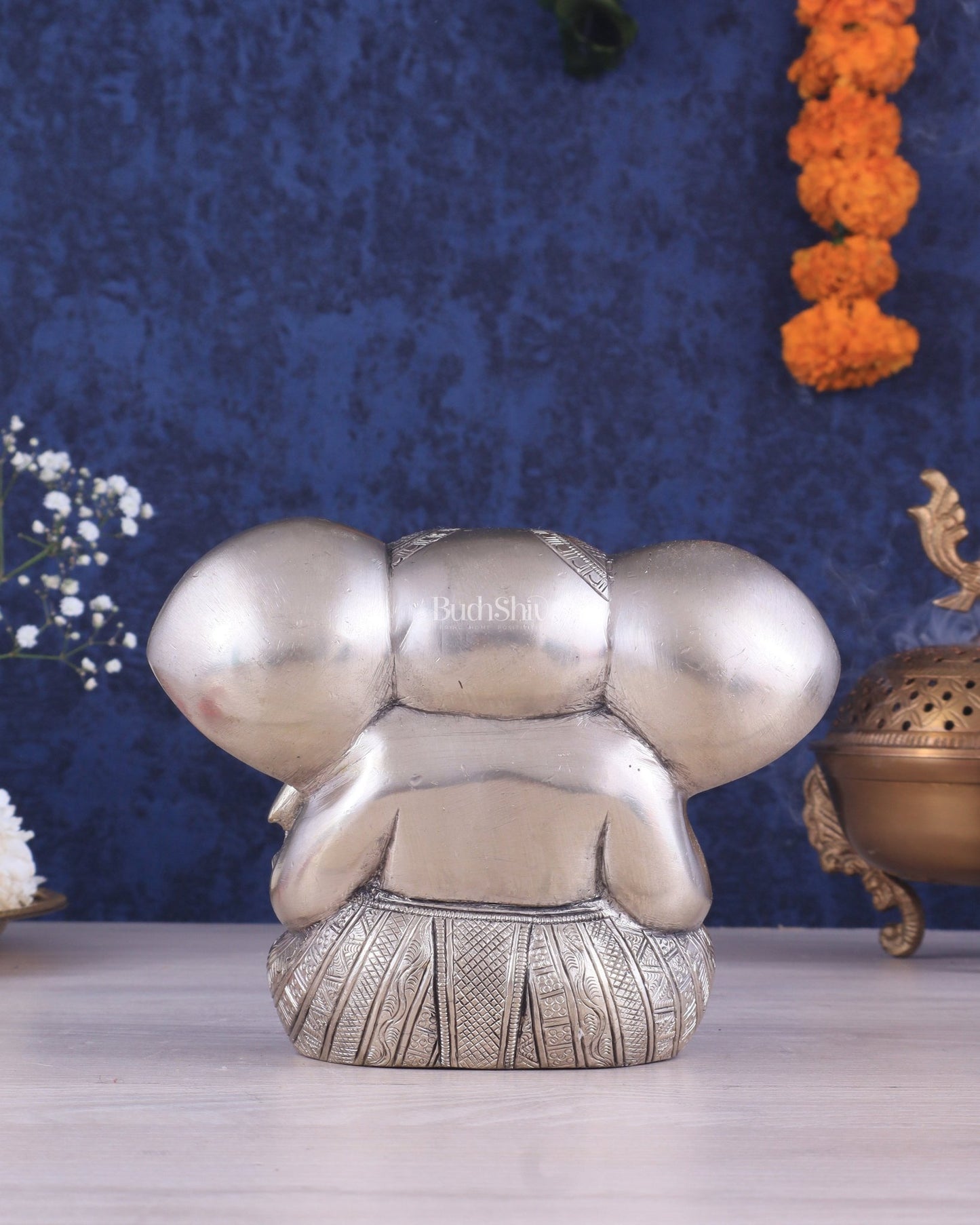 Brass Appu Ganesha Superfine Statue Big ears 6" silver plated - Budhshiv.com