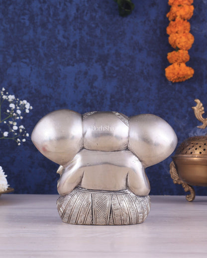 Brass Appu Ganesha Superfine Statue Big ears 6" silver plated - Budhshiv.com