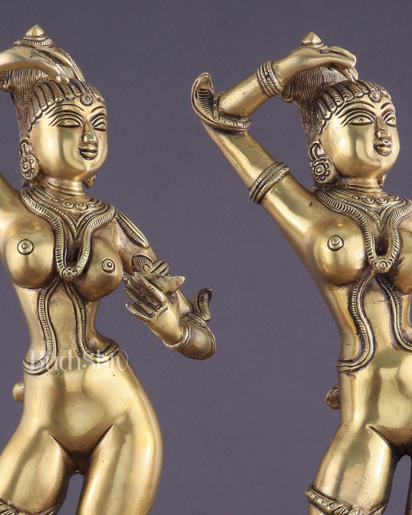Brass Apsara Unique Sculpture – A Testament of Fertility (Pair) 16" - Budhshiv.com