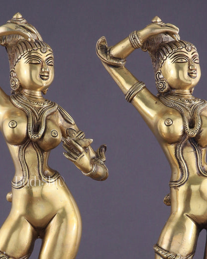 Brass Apsara Unique Sculpture – A Testament of Fertility (Pair) 16" - Budhshiv.com