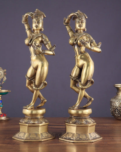 Brass Apsara Unique Sculpture – A Testament of Fertility (Pair) 16" - Budhshiv.com