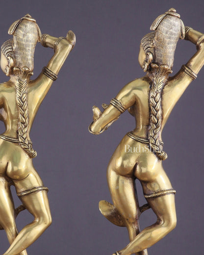 Brass Apsara Unique Sculpture – A Testament of Fertility (Pair) 16" - Budhshiv.com