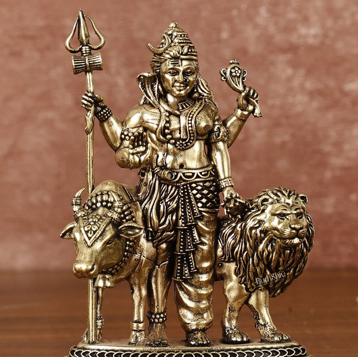 Brass Ardhanarishwara 2D Idol: Superfine Brass | 4.5" Tall - Budhshiv.com