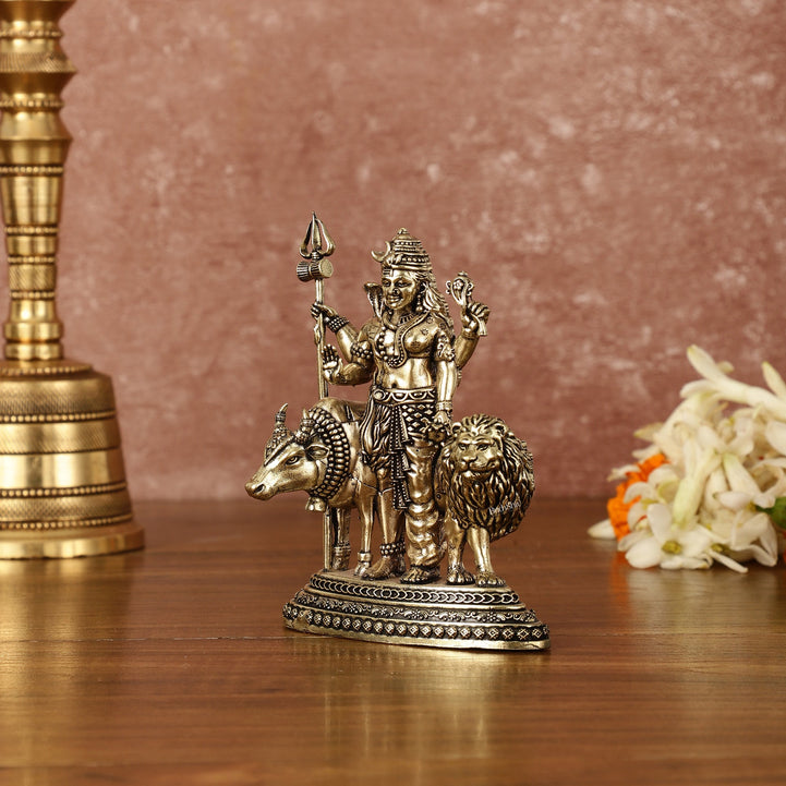 Brass Ardhanarishwara 2D Idol: Superfine Brass | 4.5" Tall - Budhshiv.com