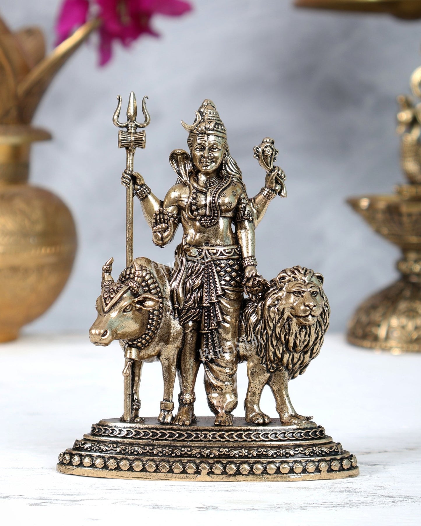 Brass Ardhanarishwara 2D Idol: Superfine Brass | 4.5" Tall - Budhshiv.com