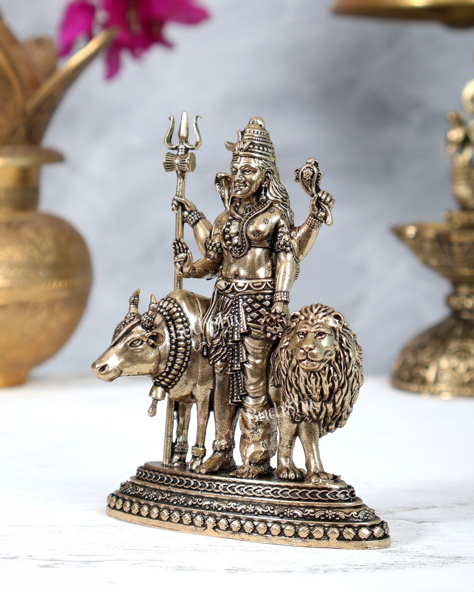 Brass Ardhanarishwara 2D Idol: Superfine Brass | 4.5" Tall - Budhshiv.com