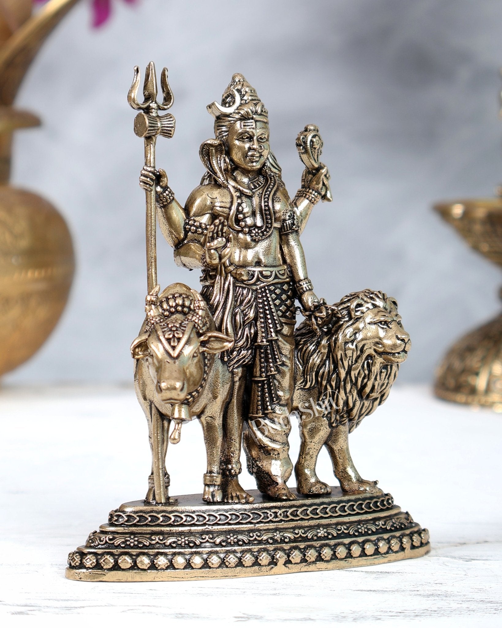 Brass Ardhanarishwara 2D Idol: Superfine Brass | 4.5" Tall - Budhshiv.com