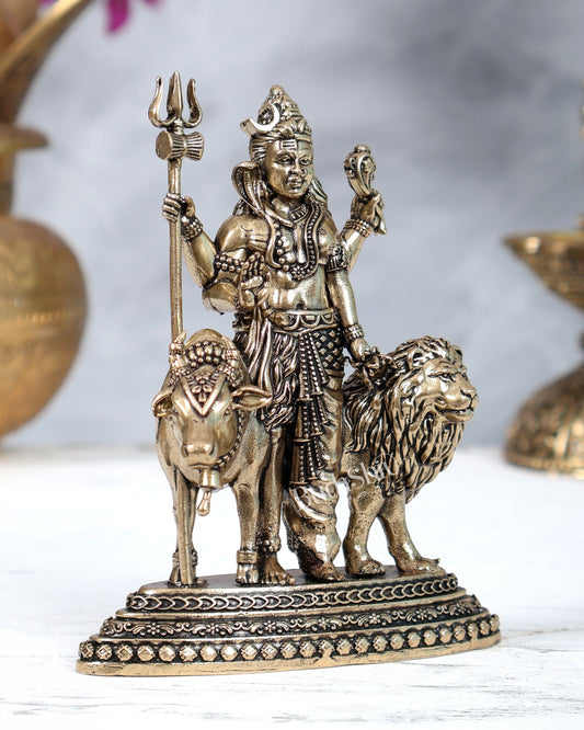 Brass Ardhanarishwara 2D Idol: Superfine Brass | 4.5" Tall - Budhshiv.com