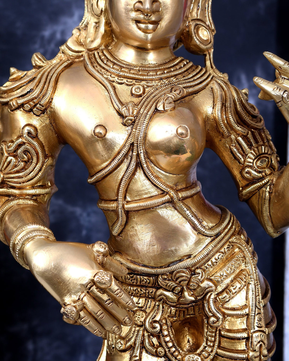 Brass Ardhanarishwara — Half Shiva Half Parvati Sculpture, Fine Carvings 31 inch tall - Budhshiv.com