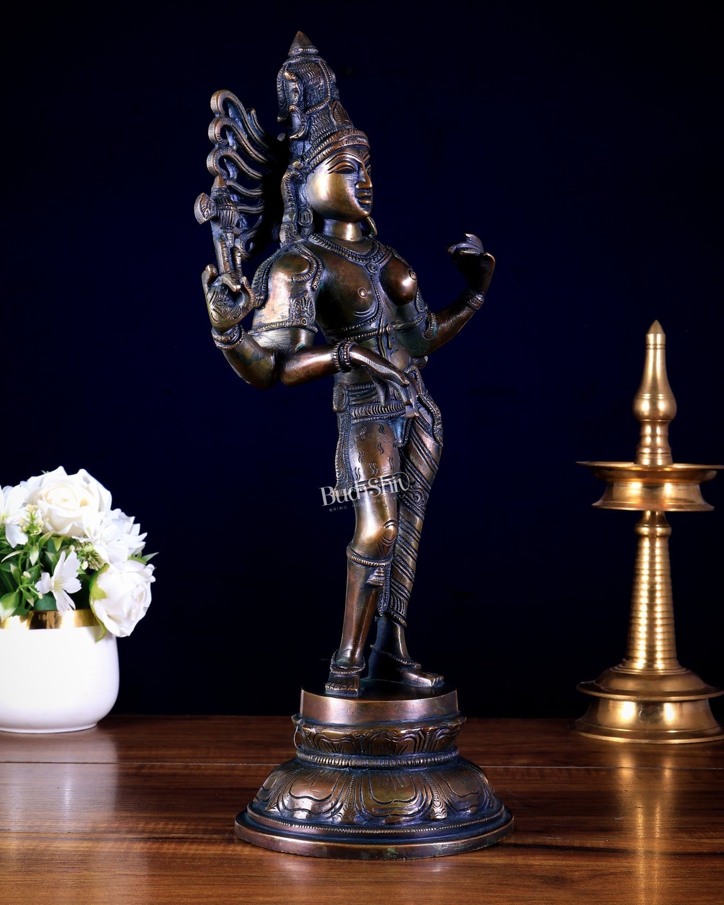Brass Ardhanarishwara Sculpture – 16.5 inch bronze finish - Budhshiv.com
