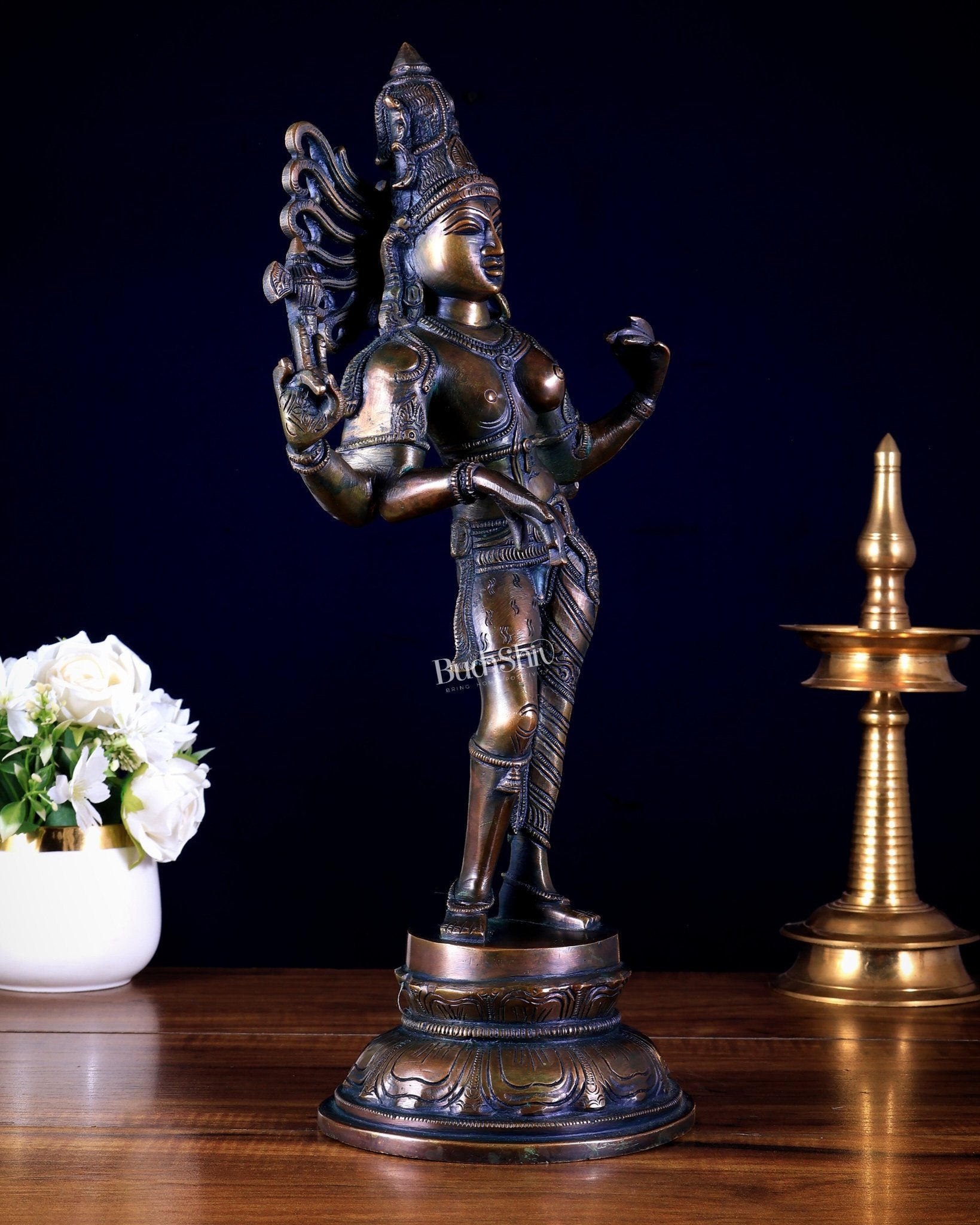 Brass Ardhanarishwara Sculpture – 16.5 inch bronze finish - Budhshiv.com