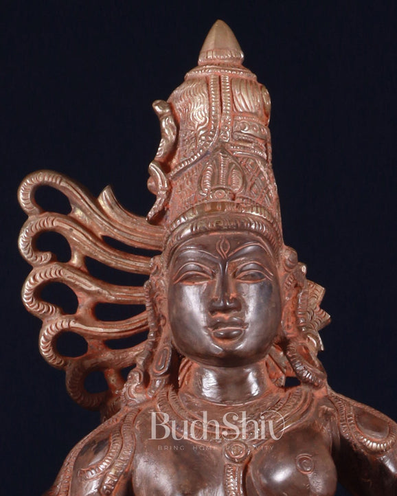 Brass Ardhanarishwara Sculpture – 16.5 inch sand patina finish - Budhshiv.com