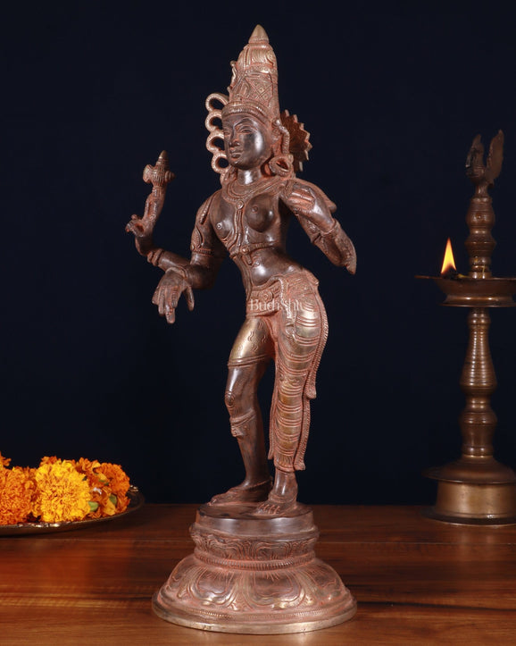 Brass Ardhanarishwara Sculpture – 16.5 inch sand patina finish - Budhshiv.com