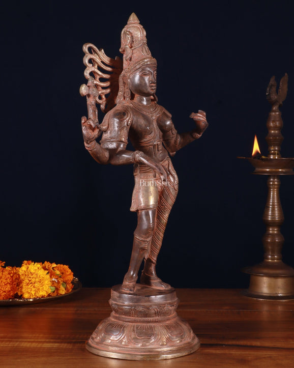 Brass Ardhanarishwara Sculpture – 16.5 inch sand patina finish - Budhshiv.com