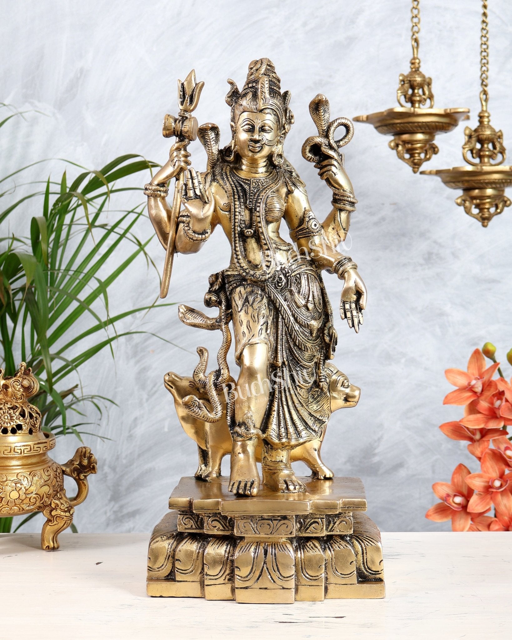 Brass Ardhanarishwara Shiv Parvati as one Statue - 19 Inch - Budhshiv.com