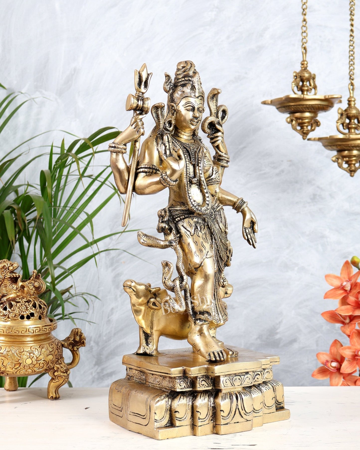 Brass Ardhanarishwara Shiv Parvati as one Statue - 19 Inch - Budhshiv.com