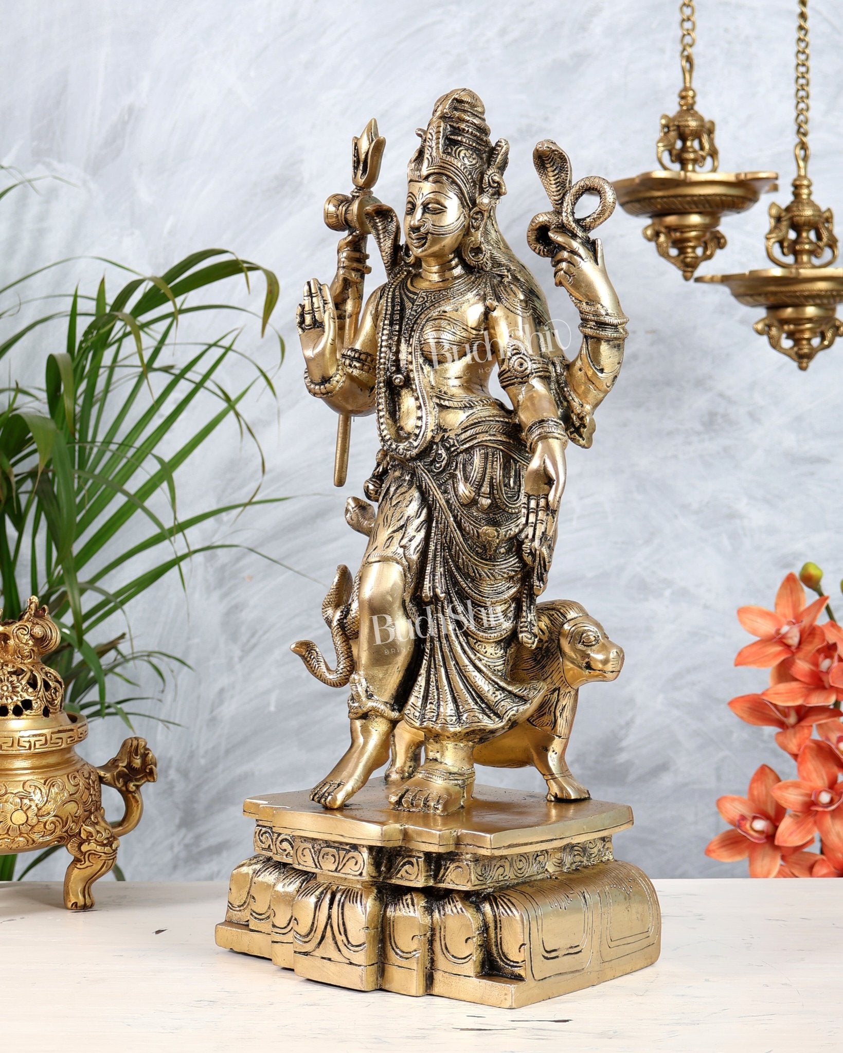Brass Ardhanarishwara Shiv Parvati as one Statue - 19 Inch - Budhshiv.com