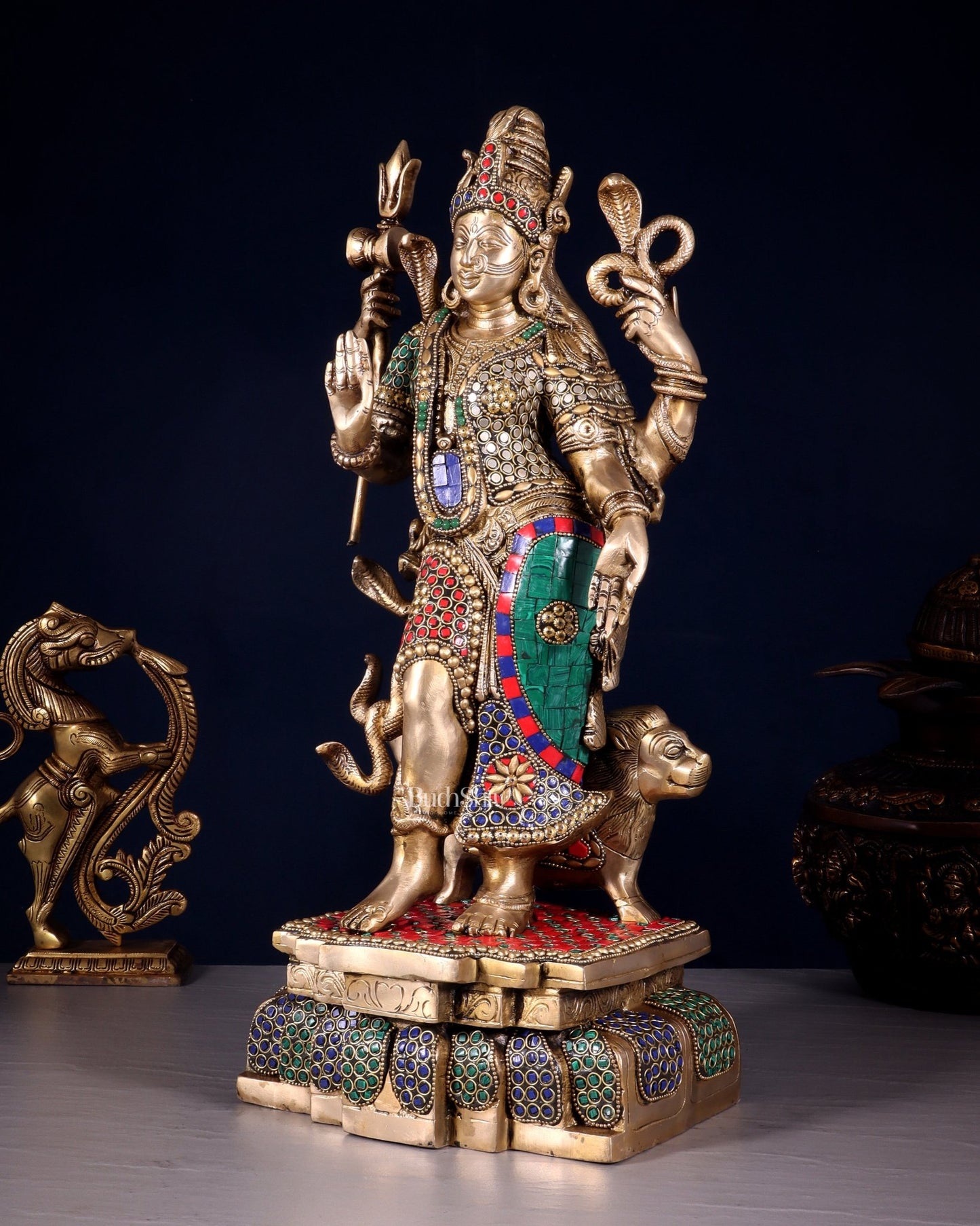 Brass Ardhanarishwara Statue - 19 Inch stonework - Budhshiv.com