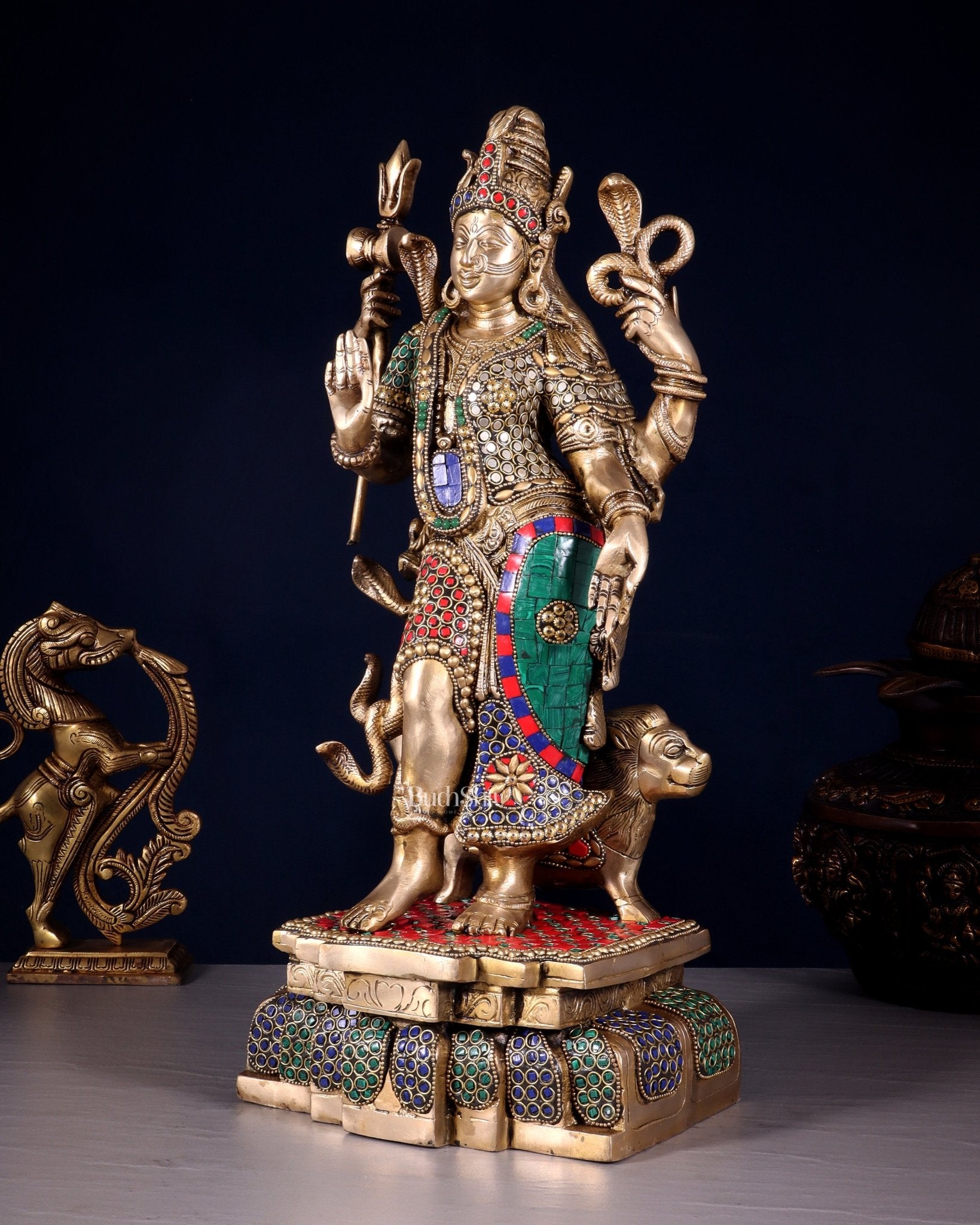 Brass Ardhanarishwara Statue - 19 Inch stonework - Budhshiv.com