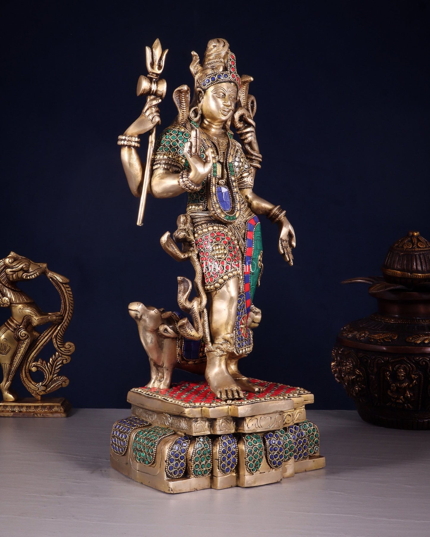 Brass Ardhanarishwara Statue - 19 Inch stonework - Budhshiv.com