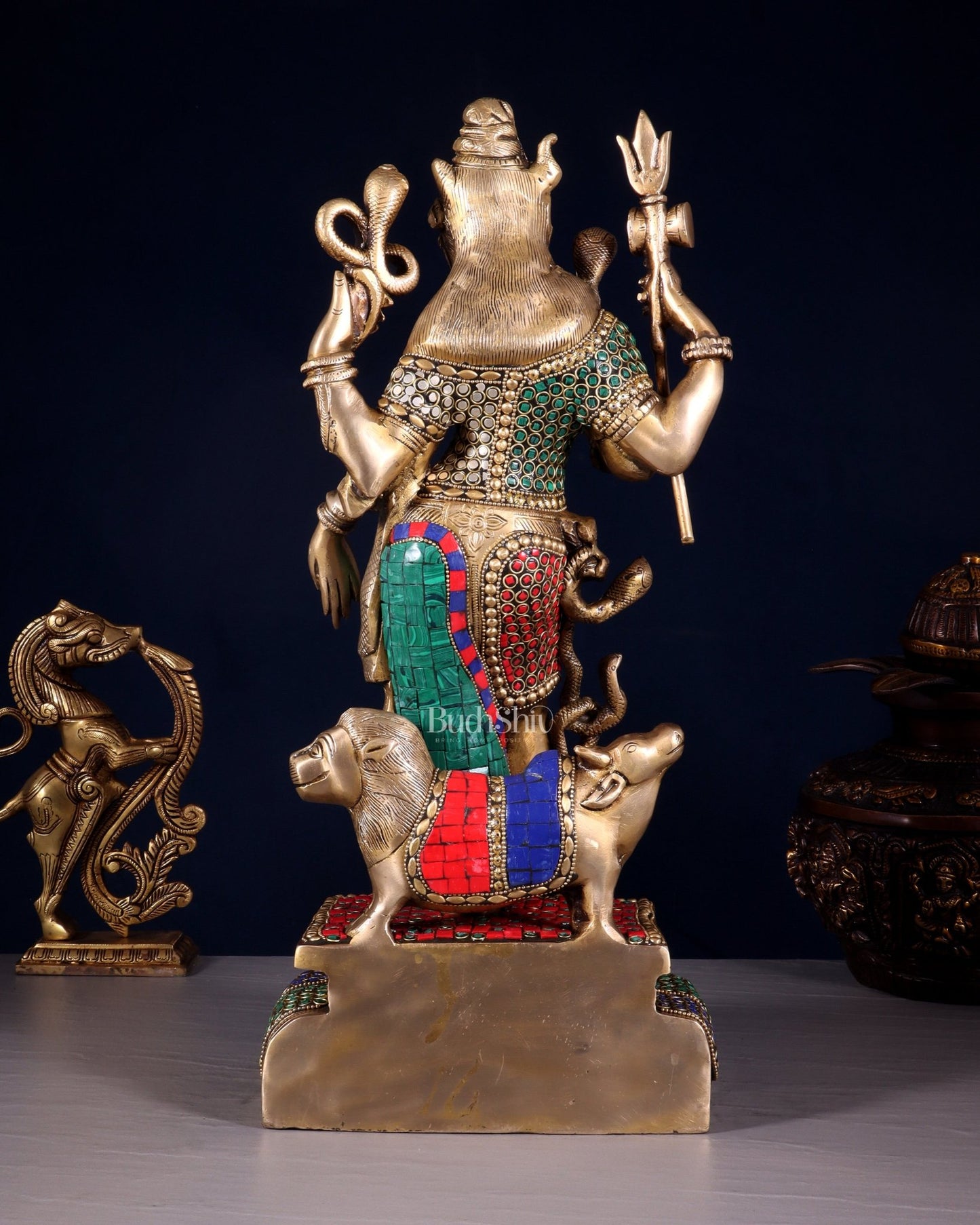 Brass Ardhanarishwara Statue - 19 Inch stonework - Budhshiv.com
