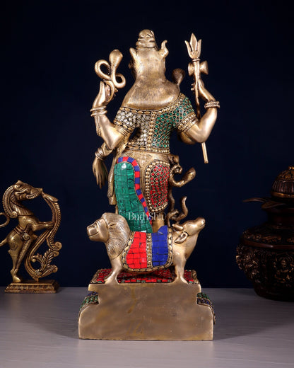 Brass Ardhanarishwara Statue - 19 Inch stonework - Budhshiv.com