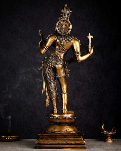 Brass Ardhanarishwara statue 23" - Budhshiv.com