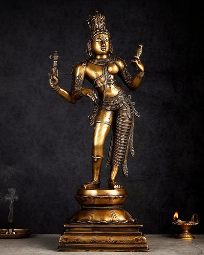 Brass Ardhanarishwara statue 23" - Budhshiv.com