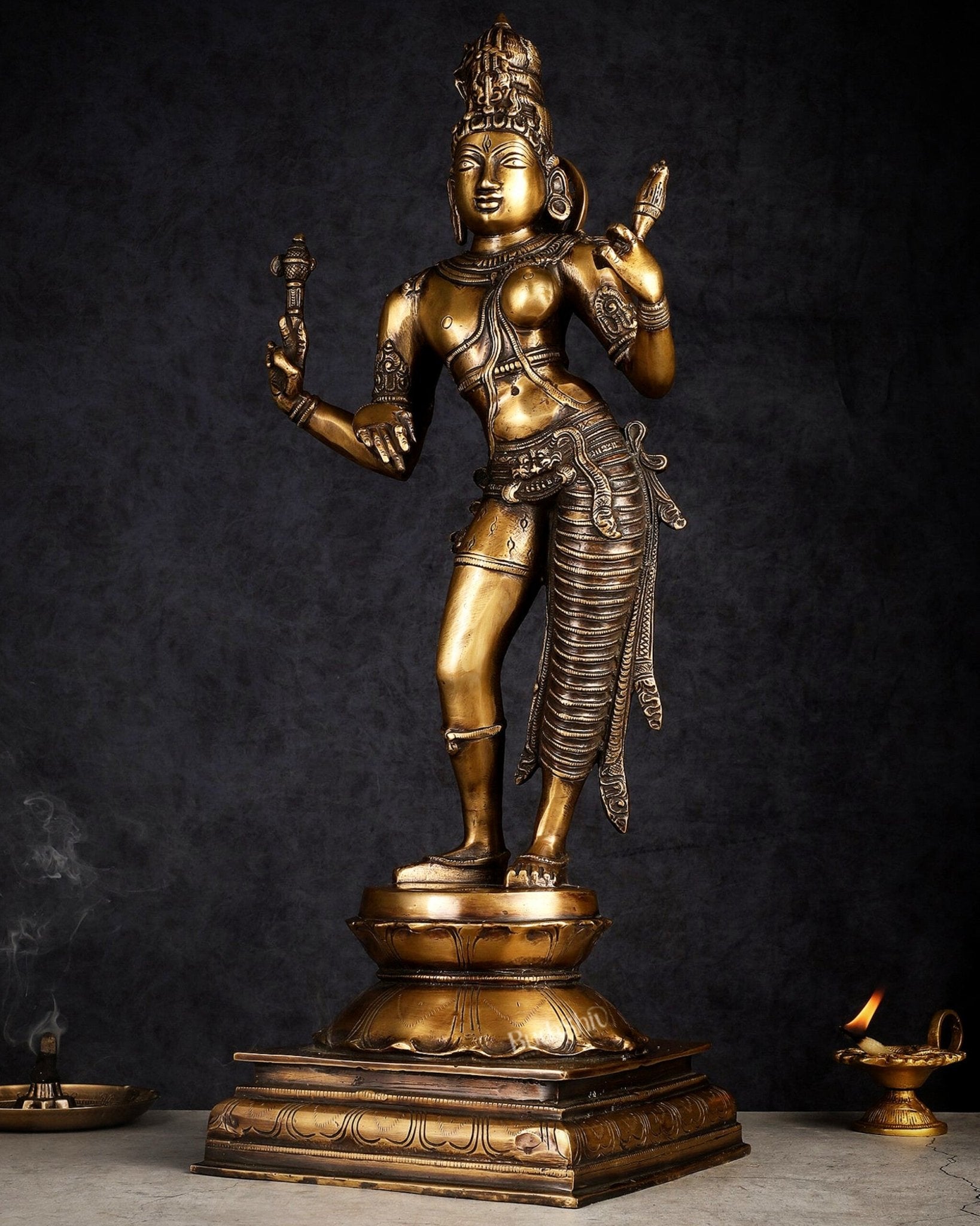 Brass Ardhanarishwara statue 23" - Budhshiv.com