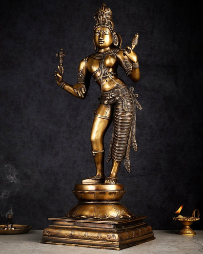 Brass Ardhanarishwara statue 23" - Budhshiv.com