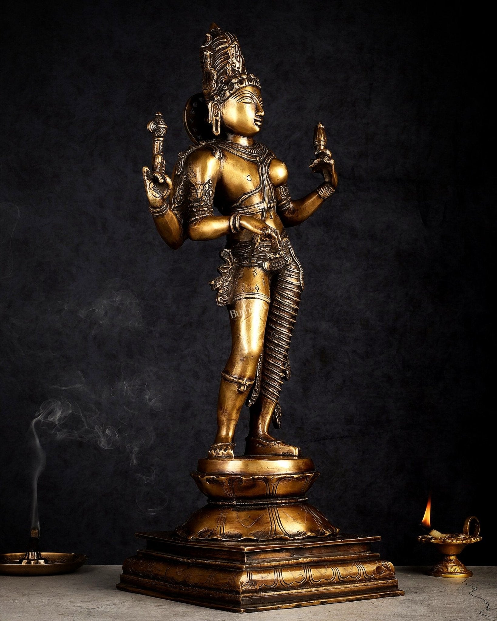 Brass Ardhanarishwara statue 23" - Budhshiv.com