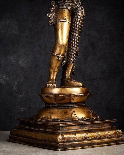 Brass Ardhanarishwara statue 23" - Budhshiv.com