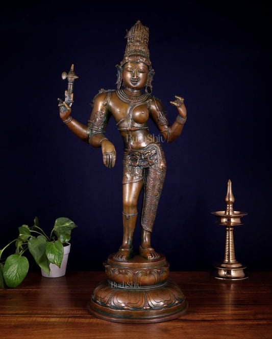 Brass Ardhanarishwara Statue – 27” chola bronze tone - Budhshiv.com